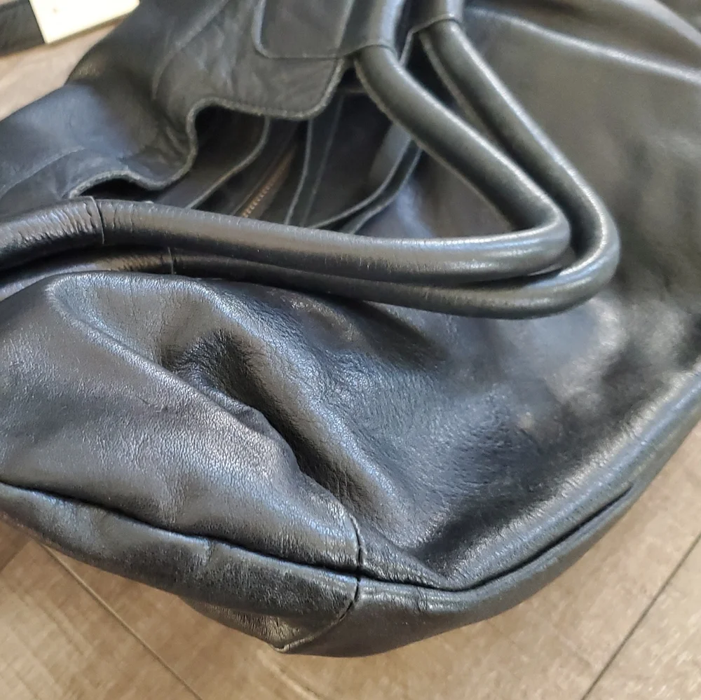 Foley + Corrina Mid City Black Leather Foldover Tote Bag Crossbody
